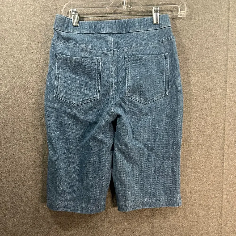 Isaac Mizrahi Live! Knit Denim Pull On Bermuda Shorts Light Indigo, Tall size 2